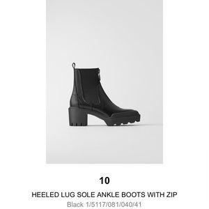 ZARA HEELED LUG SOLE ANKLE BOOTS WITH ZIP, size 10